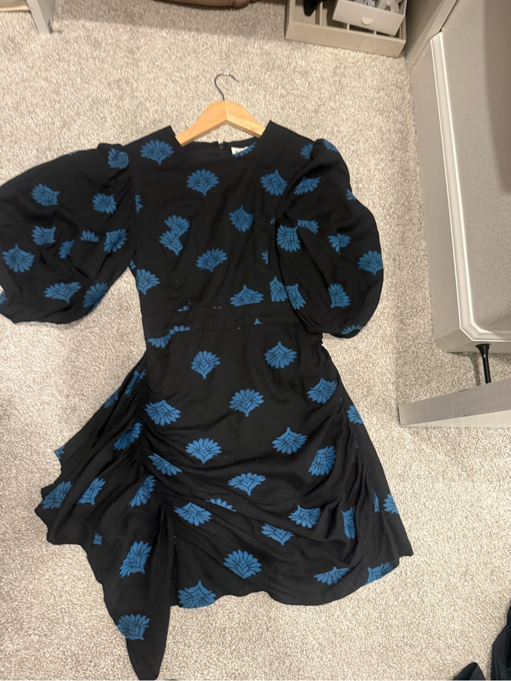 RHODE Black Midi Dress with Blue Floral Print